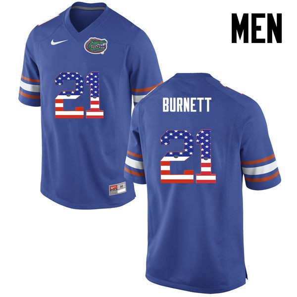 Florida Gators Men #21 McArthur Burnett College Football Jersey USA Flag Fashion Blue